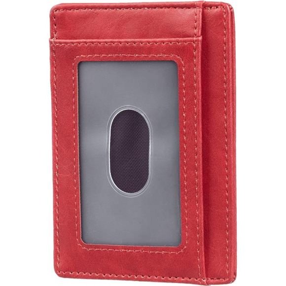 Mens Front Pocket Minimalist Leather Slim Wallet RFID Blocking Medium Size Red - Picture 3 of 4